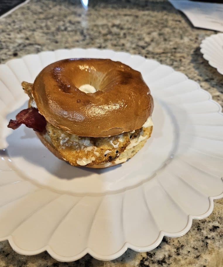 Bacon, egg, and cheese bagel sandwich